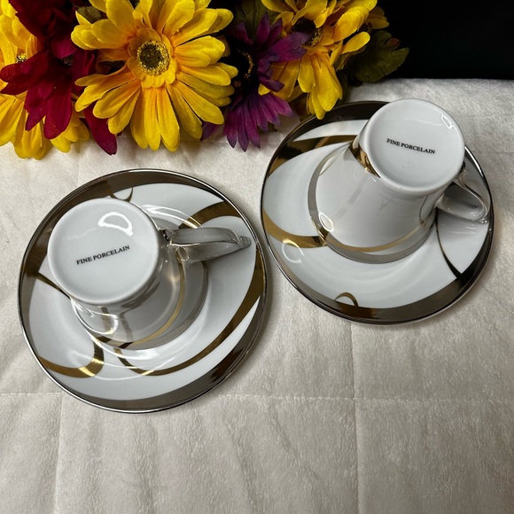 New Beautiful Delicate Gold & Silver Metallic Swirl Tea Set For 2 In A Gift Box - Picture 14 of 16